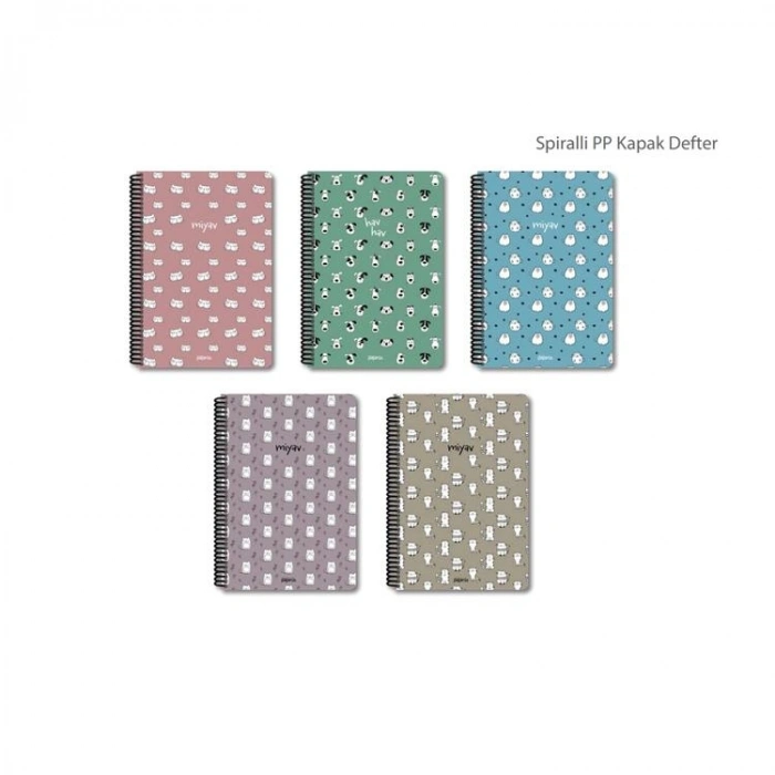 PAPİRÜS  MİYAV/HAV HAV MİX. PP. KAPAK SPİRALLİ A4 80YP. KARELİ DEFTER - TEKLİ