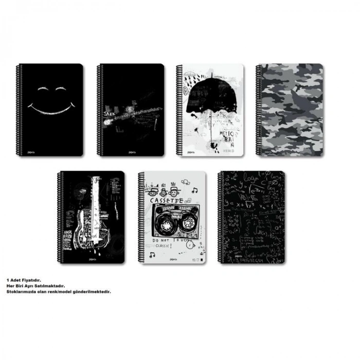 PAPİRÜS  BLACK SERT KAPAK SPİRALLİ 16X23 120YP. ÇİZGİLİ DEFTER