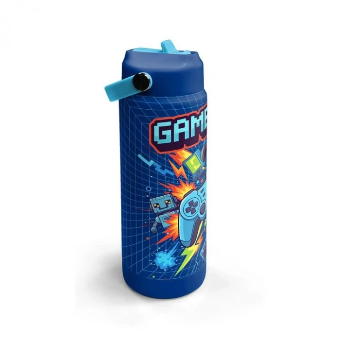 CORAL HIGH 38333 LACİVERT GAME DESENLİ KATLANIR AĞIZLI PİPETLİ ÇELİK TERMOS 650ML