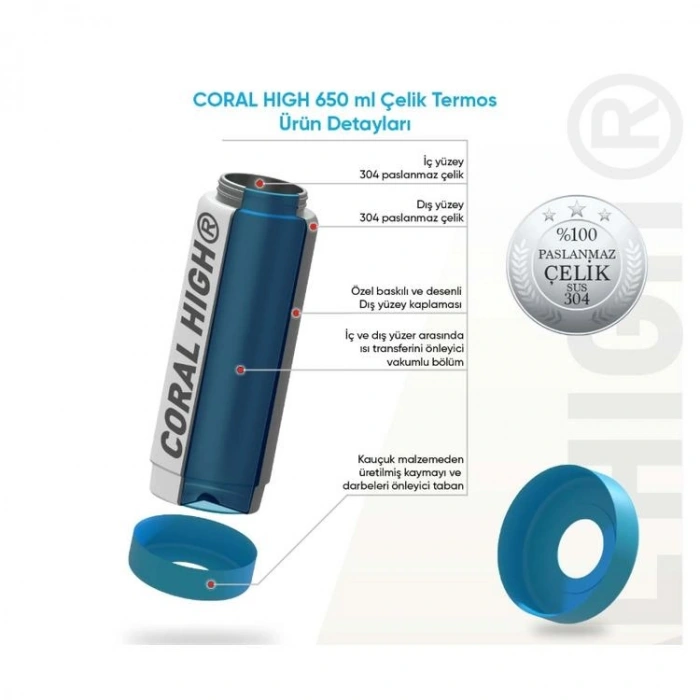 CORAL HIGH 38393 KIDS KRAFT DESENLİ KATLANIR AĞIZLI PİPETLİ ÇELİK TERMOS 650ML