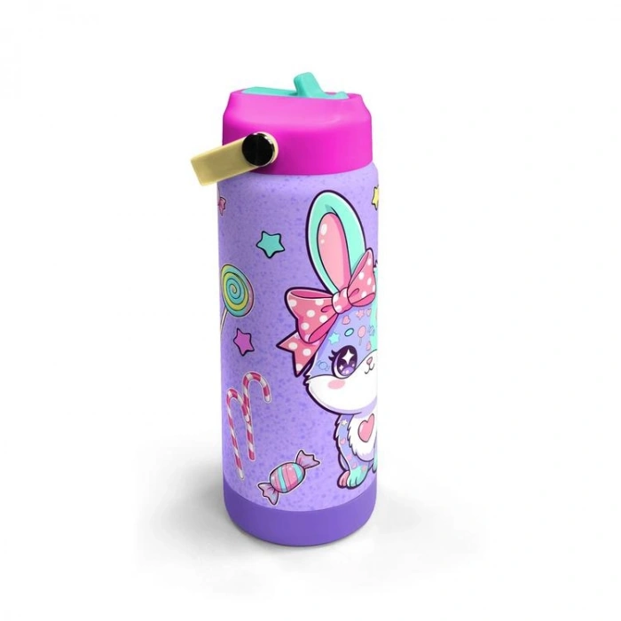 CORAL HIGH 38337 KIDS MİLKA SU YEŞİLİ TAVŞAN DESENLİ KATLANIR AĞIZLI PİPETLİ ÇELİK TERMOS 650ML