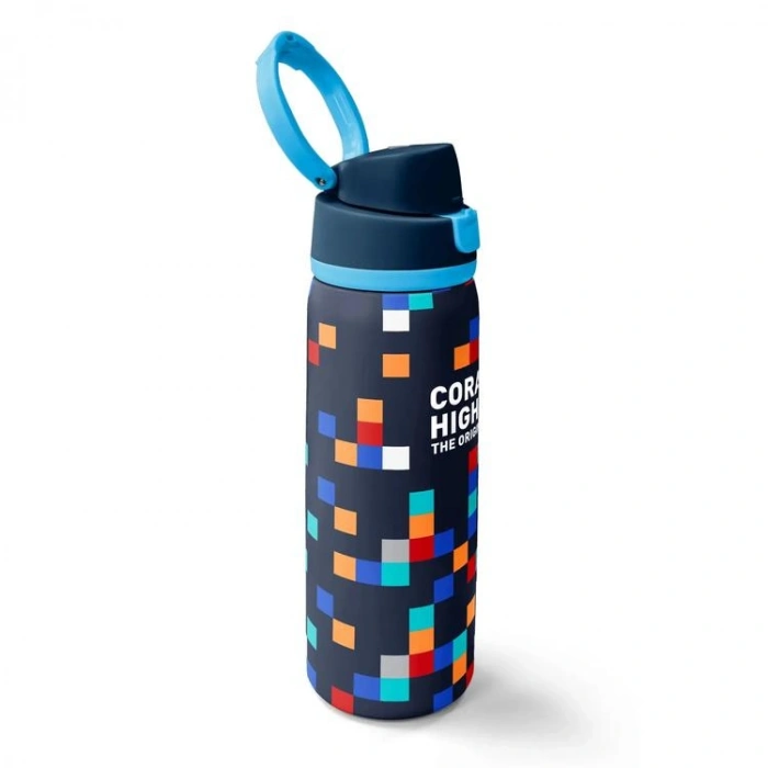 CORAL HIGH 38513 KIDS HIGH LACİVERT GEOMETRİK DESENLİ PİPETLİ VE DİREKT İÇİM ÇELİK TERMOS 800ML