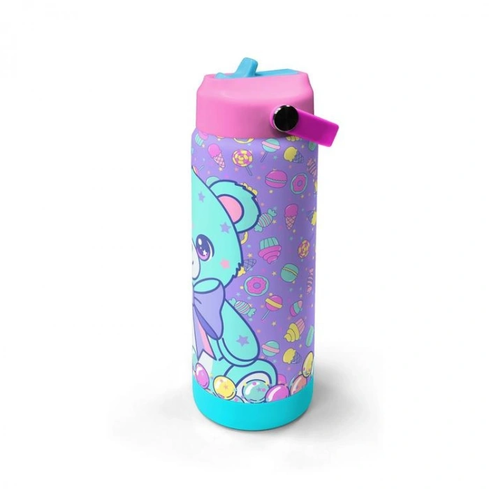 CORAL HIGH 38305 KIDS MİLKA ŞEKER AYICIK DESENLİ KATLANIR AĞIZLI PİPETLİ ÇELİK TERMOS 650ML