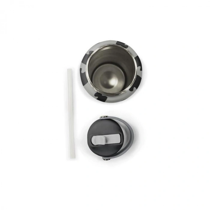 CORAL HIGH 38326 GRİ SİYAH YARASA DESENLİ KATLANIR AĞIZLI PİPETLİ ÇELİK TERMOS 650ML