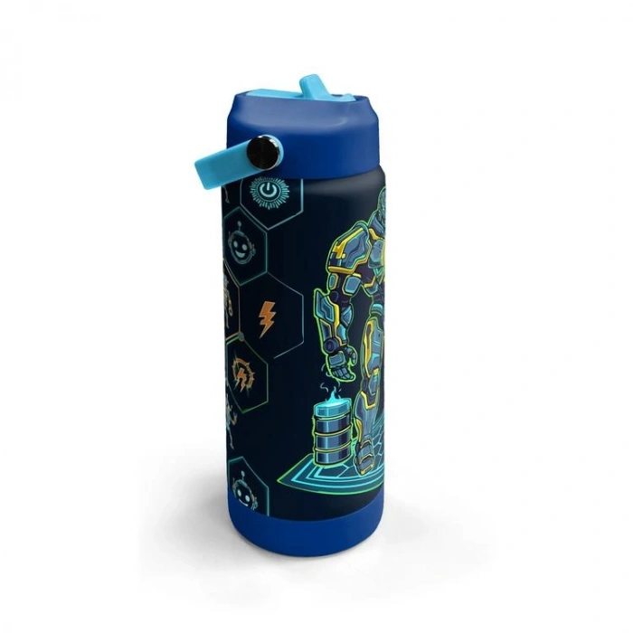 CORAL HIGH 38328 KIDS LACİVERT ROBOT DESENLİ KATLANIR AĞIZLI PİPETLİ ÇELİK TERMOS 650ML