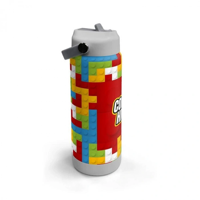 CORAL HIGH 38392 KIDS RENKLİ BLOK DESENLİ KATLANIR AĞIZLI PİPETLİ ÇELİK TERMOS 650ML