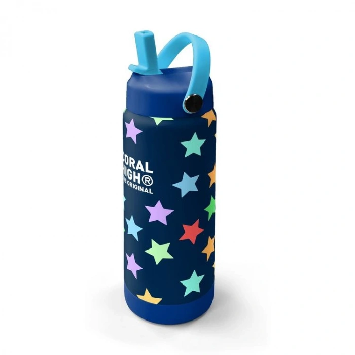 CORAL HIGH 38309 KIDS LACİVERT RENKLİ YILDIZ DESENLİ KATLANIR AĞIZLI PİPETLİ ÇELİK TERMOS 650ML