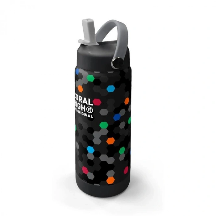 CORAL HIGH 38310 KIDS SİYAH RENKLİ PETEK DESENLİ KATLANIR AĞIZLI PİPETLİ ÇELİK TERMOS 650ML