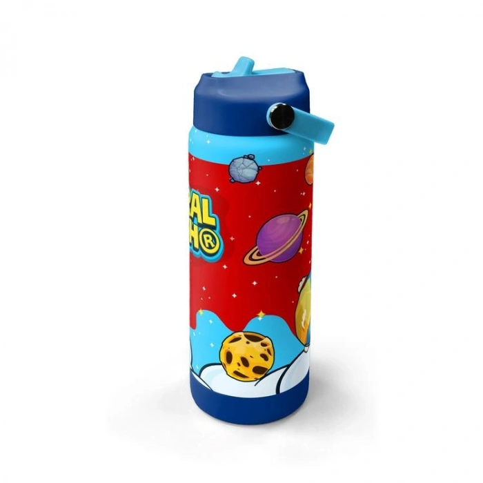 CORAL HIGH 38327 KIDS KIRMIZI MAVİ ASTRONOT UZAY DESENLİ KATLANIR AĞIZLI PİPETLİ ÇELİK TERMOS 650ML