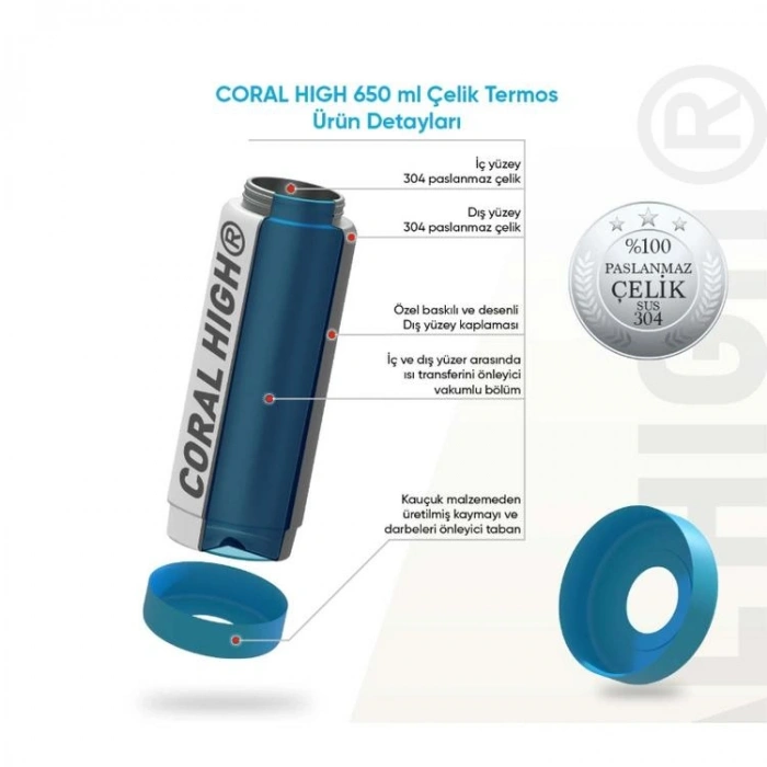 CORAL HIGH 38327 KIDS KIRMIZI MAVİ ASTRONOT UZAY DESENLİ KATLANIR AĞIZLI PİPETLİ ÇELİK TERMOS 650ML