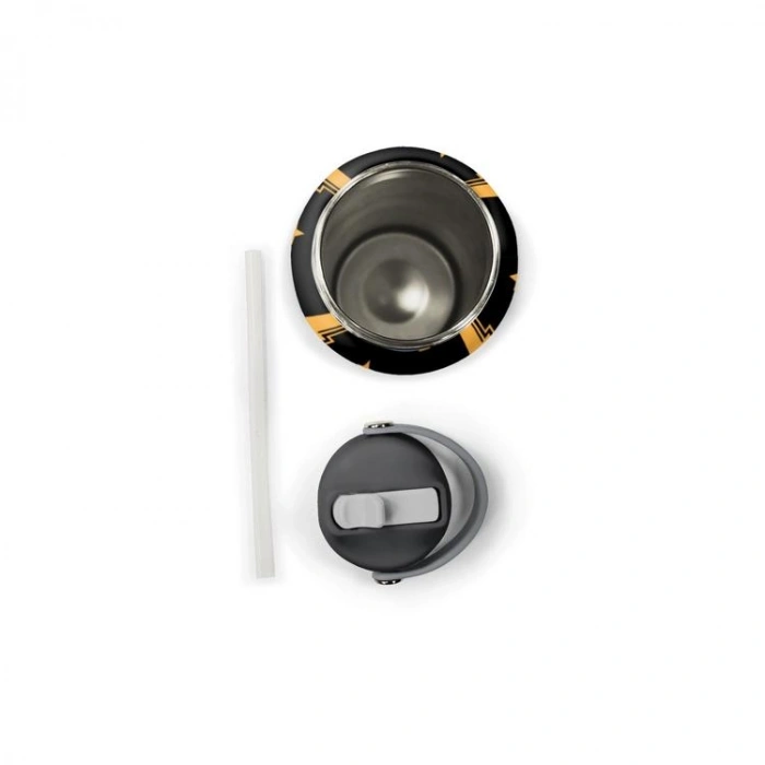 CORAL HIGH 38320 KIDS SİYAH NEVER GIVE UP DESENLİ KATLANIR AĞIZLI PİPETLİ ÇELİK TERMOS 650ML