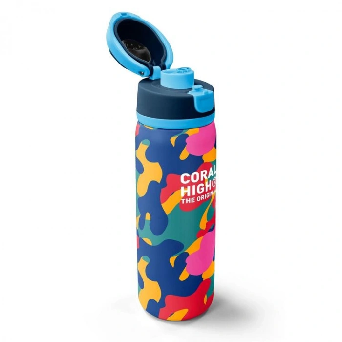 CORAL HIGH 38510 KIDS RENKLİ KAMUFLAJ DESENLİ PİPETLİ VE DİREKT İÇİM ÇELİK TERMOS 800ML