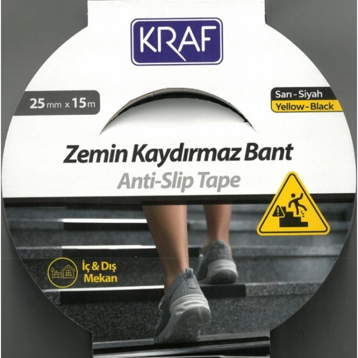 KRAF 2575 KAYDIRMAZ BANT 25mm X 15m SARI SİYAH