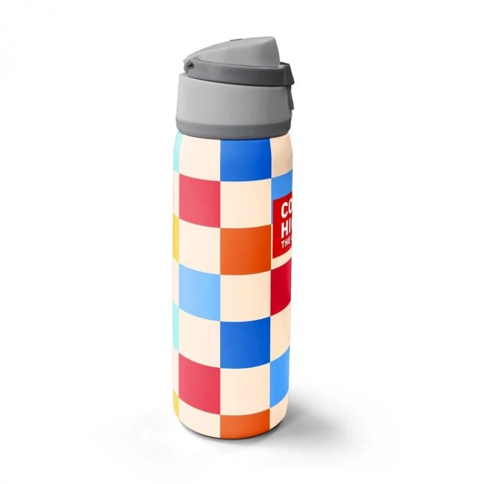 CORAL HIGH 38503 KIDS ÇOK RENKLİ DAMA DESENLİ PİPETLİ VE DİREKT İÇİM ÇELİK TERMOS 800ML