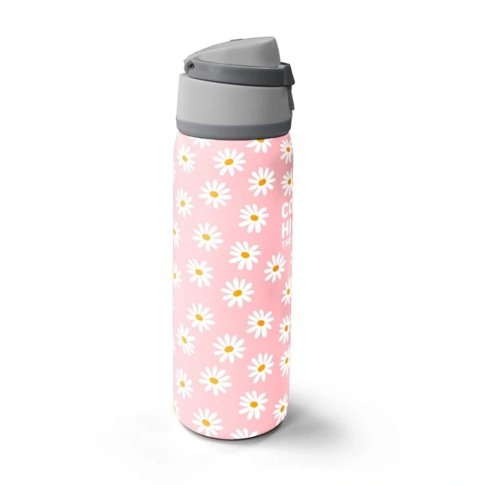 CORAL HIGH 38502 KIDS PEMBE BEYAZ PAPATYA DESENLİ PİPETLİ VE DİREKT İÇİM ÇELİK TERMOS 800ML