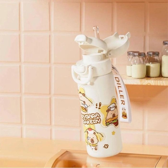 VAGONLİFE DILLER ÇELİK TERMOS/MATARA ÇİFT KAPAKLI PİPETLİ/PİPETSİZ KULLANIM D9361 600ML - WHITE