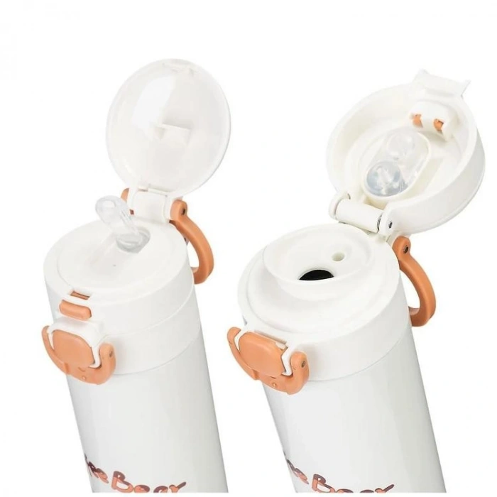 VAGONLİFE DILLER TOFFEE BEAR DESENLİ ÇELİK TERMOS/MATARA ÇİFT KAPAKLI PİPETLİ/PİPETSİZ KULLANIM D9260 600ML - BROWN