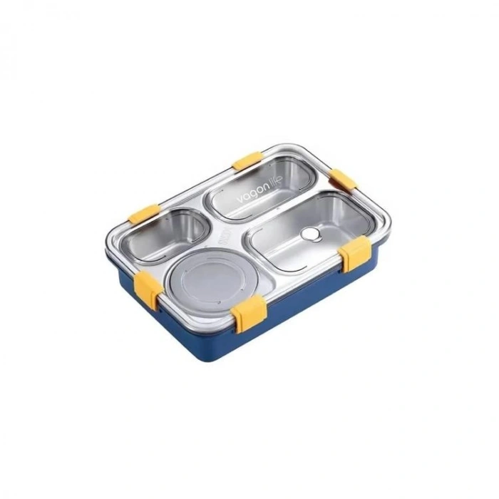 VAGONLİFE PASLANMAZ ÇELİK BÖLMELİ YEMEK KABI - LUNCH BOX 4 BÖLMELİ BL50433-1  850 ML - MAVİ