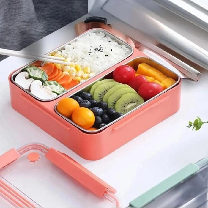 VAGONLİFE PASLANMAZ ÇELİK BÖLMELİ YEMEK KABI 2 BÖLMELİ - LUNCH BOX BL9807-2 1100 ML - SOMON
