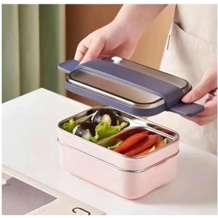 VAGONLIFE BL20183 PASLANMAZ ÇELİK YEMEK KABI - LUNCH BOX 2 KATLI 3 BÖLMELİ 1200 ML PEMBE