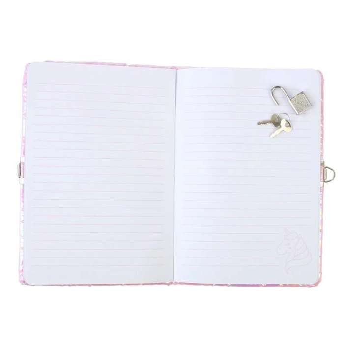 CEM DOLPHIN NB-4195 HOLOGRAM UNİCORN ÖN FERMUAR BÖLMELİ 14X21cm ÇİZGİLİ KİLİTLİ HATIRA DEFTERİ SET