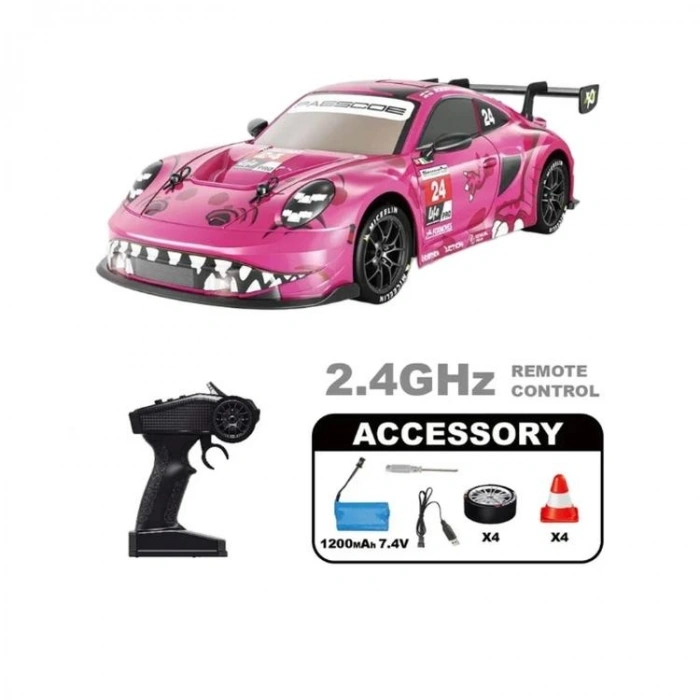 PASİFİK 91602P-4 4WD MODEL RACING CAR1:12 PORSCHE 911 UZAKTAN KUMANDALI 30KM HIZ KUTULU PEMBE 6+