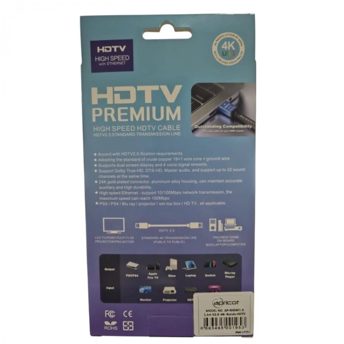 APRICOT AP-XHDM1.5 HDML TO HDML KABLO HDTV V2.0 4K 1.5M KUTULU