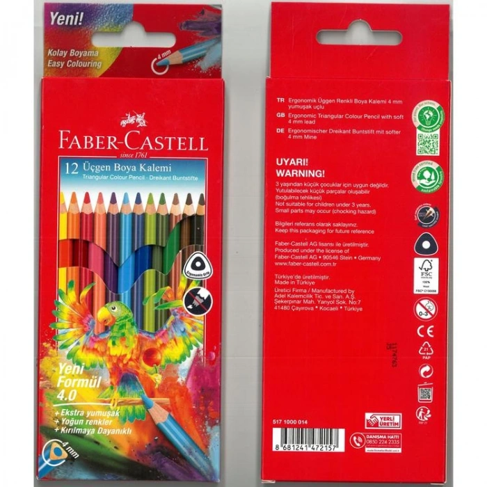 FABER CASTELL ÜÇGEN TAM BOY KURU BOYA KALEMİ 12Lİ - 517000014