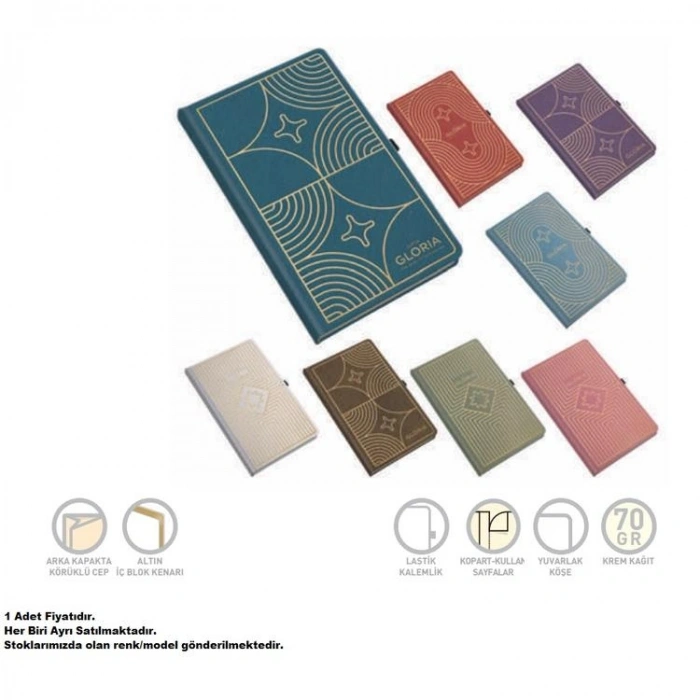 GIPTA GLORIA NOTES İPLİK DİKİŞLİ SERT KAPAK 13X21 120YP. ÇİZGİLİ DEFTER 7541 - TEKLİ