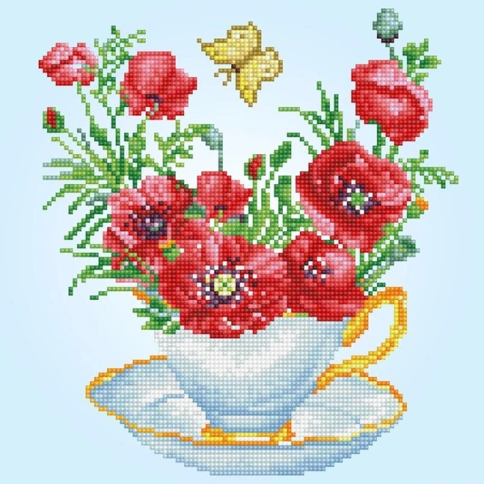 DIAMOND DOTZ SD3.405 TEATIME POPPIES 32x32 cm BONCUK TABLO KİTİ