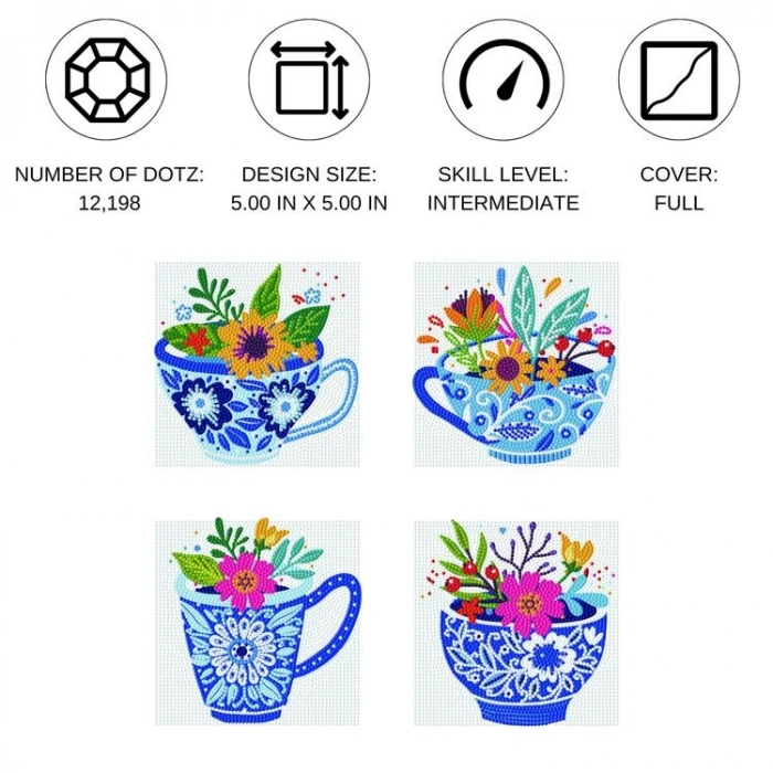 DIAMOND DOTZ DD26.008 MINI DOTZ TEATIME POSIES 12,7x12,7 cm BONCUK TABLO KİTİ