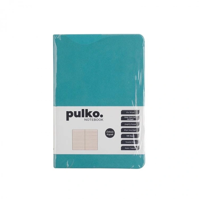 PULKO PND036 KLASİK SERT KAPAK 9x14cm 80gr.196 SAYFA TERMO DERİ ÇİZGİLİ NOT DEFTER - TURKUAZ