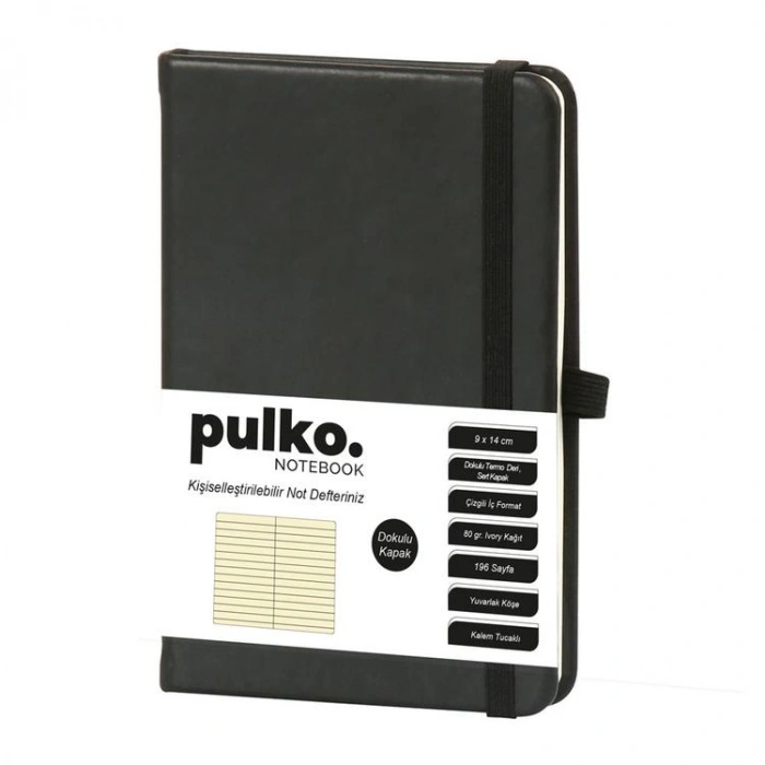 PULKO PND036 KLASİK SERT KAPAK 9x14cm 80gr.196 SAYFA TERMO DERİ ÇİZGİLİ NOT DEFTER - AÇIK GRİ