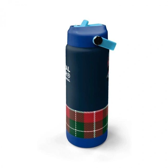 CORAL HIGH 38307 KIDS LACİVERT EKOSE FİYONK DESENLİ KATLANIR AĞIZLI PİPETLİ ÇELİK TERMOS 650ML