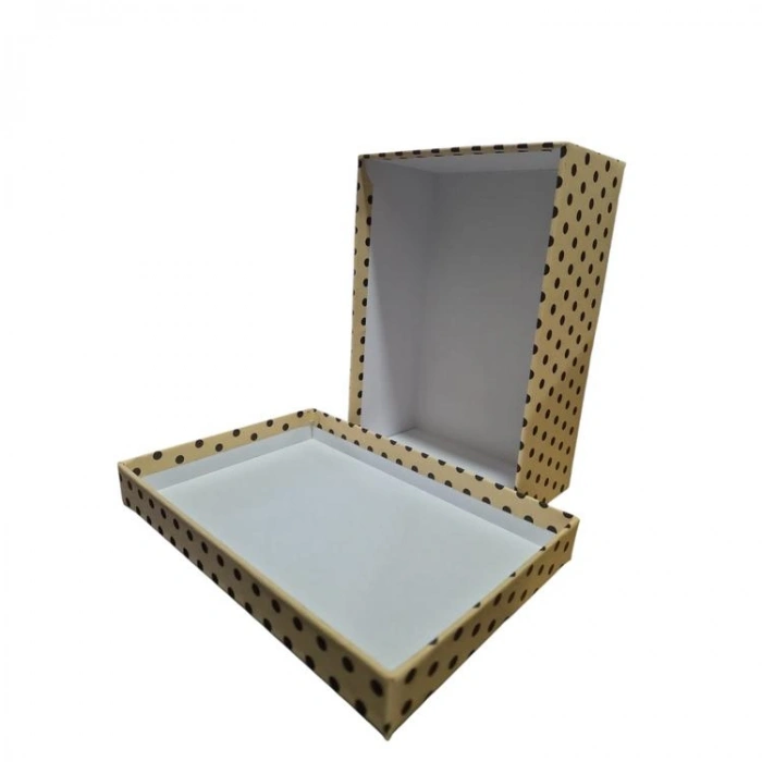 PİN  NO:7 PUANTİYELİ BEJ DİKDÖRTGEN HEDİYE KUTUSU 31x23,5x13 cm- TEKLİ