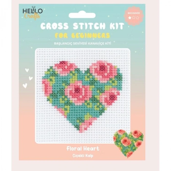 HELLO CRAFTS HC559 BAŞLANGIÇ SEVİYESİ KANAVİÇE KİTİ - ÇİÇEKLİ KALP