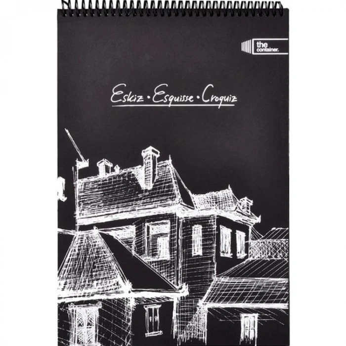DEFFTER THE CONTAINER ESGUISSE / SPİRALLİ KARTON KAPAK SİYAH ESKİZ DEFTERİ - A3 60 YP.