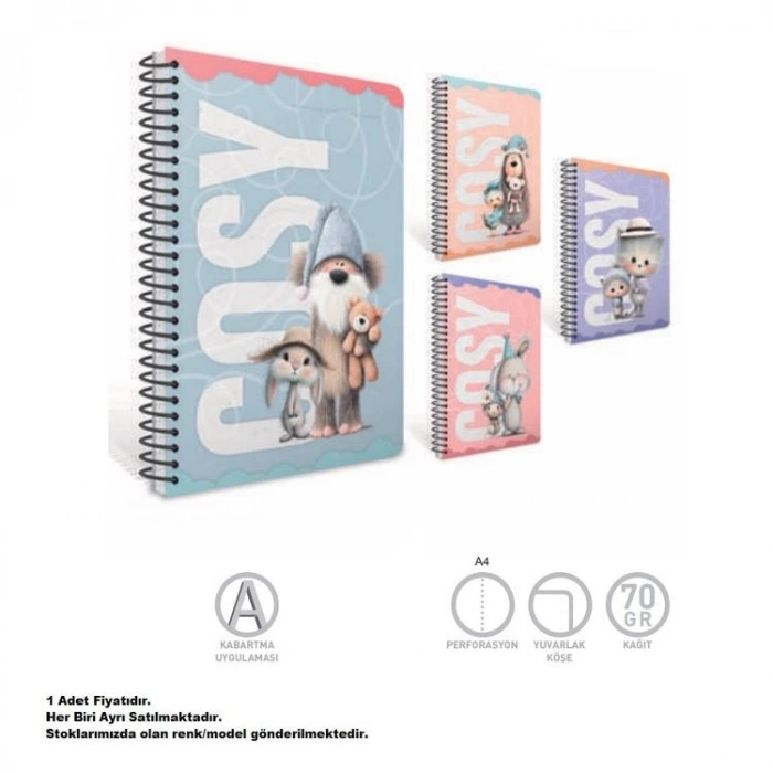GIPTA COSY SPİRALLİ LX KARTON KAPAK A4 80YP. KARELİ DEFTER 8489 - TEKLİ
