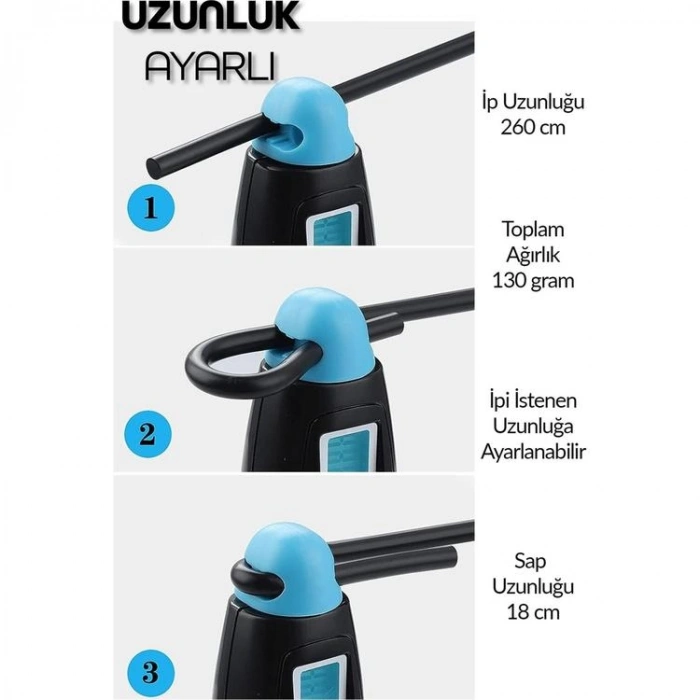 SİLİKON AYARLANABİLİR BOY SAYAÇLI ATLAMA İPİ - TEKLİ