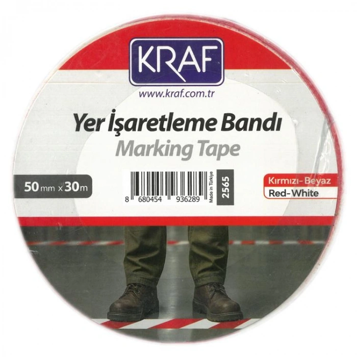 KRAF 2565 YER İŞARETLEME BANDI 50mm X 30m KIRMIZI-BEYAZ  TEKLİ