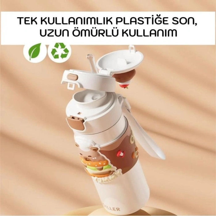 VAGONLİFE DILLER ÇELİK PİPETLİ/PİPETSİZ KULLANIM SİLİKON TUTMAÇLI EL ASKILI MATARA/TERMOS D9351 480ML