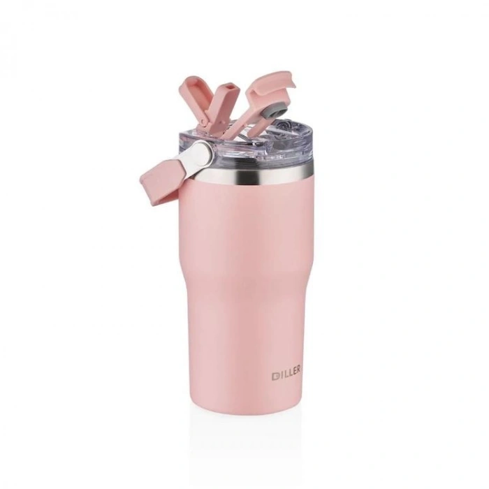 VAGONLİFE DILLER ÇELİK PİPETLİ / PİPETSİZ KULLANIM TUTMA SAPLI MATARA/TERMOS D9168 620ML KARIŞIK RENK - TEKLİ