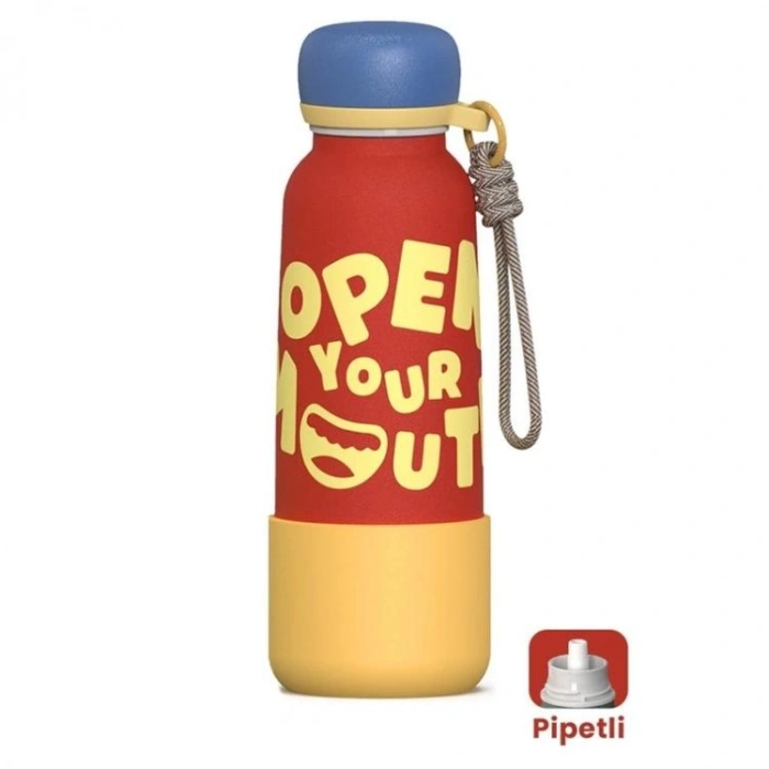 VAGONLİFE ÇELİK PİPETLİ KULLANIM İP EL ASKILI MATARA/TERMOS  VGN1105 550ML  - KIRMIZI