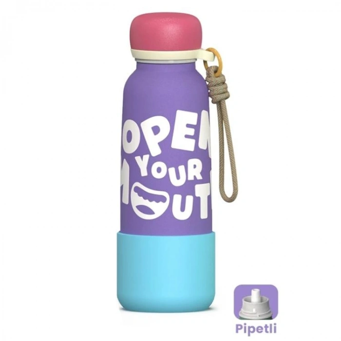 VAGONLİFE ÇELİK PİPETLİ KULLANIM İP EL ASKILI MATARA/TERMOS  VGN1105 550ML  - MOR