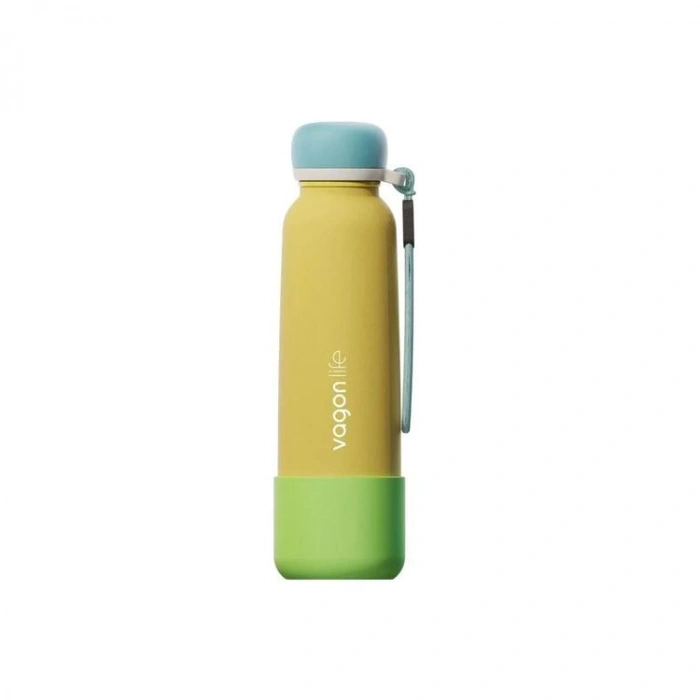 VAGONLİFE ÇELİK PİPETLİ KULLANIM İP EL ASKILI MATARA/TERMOS  VGN1106 750ML  - SARI