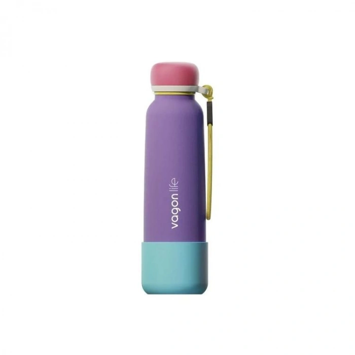 VAGONLİFE ÇELİK PİPETLİ KULLANIM İP EL ASKILI MATARA/TERMOS  VGN1106 750ML  - MOR