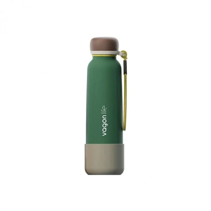 VAGONLİFE ÇELİK PİPETLİ KULLANIM İP EL ASKILI MATARA/TERMOS  VGN1106 750ML  - KOYU YEŞİL