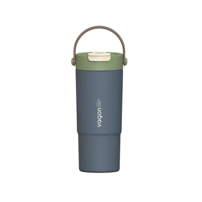VAGONLİFE ÇELİK PİPETLİ/PİPETSİZ KULLANIM SİLİKON EL ASKILI MATARA/TERMOS VGN1102 660ML  - LACİVERT