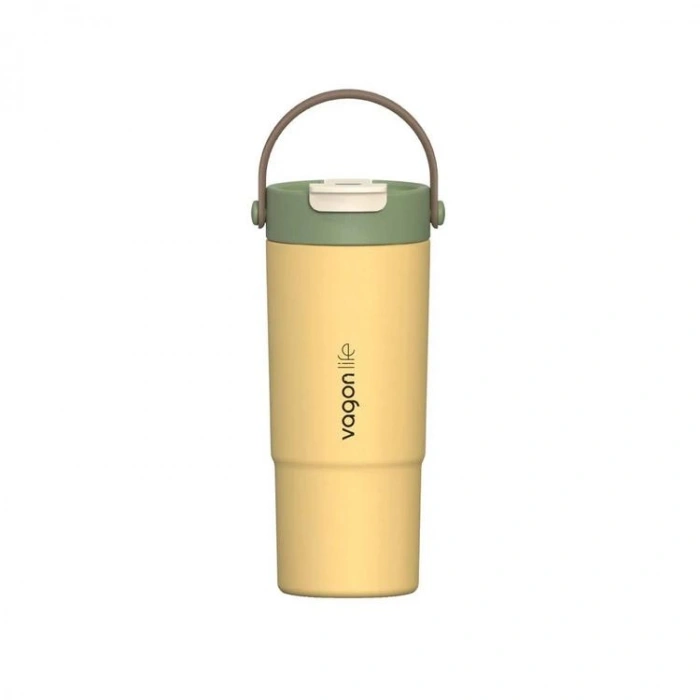 VAGONLİFE ÇELİK PİPETLİ/PİPETSİZ KULLANIM SİLİKON EL ASKILI MATARA/TERMOS VGN1102 660ML  - SARI