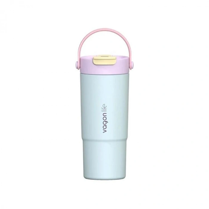 VAGONLİFE ÇELİK PİPETLİ/PİPETSİZ KULLANIM SİLİKON EL ASKILI MATARA/TERMOS VGN1102 660ML  - TURKUAZ